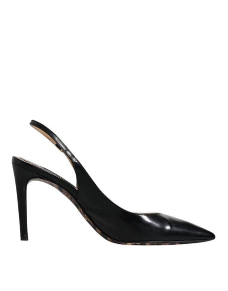 Dolce & Gabbana Black Leather High Heels Slingbacks Shoes - Hilstor