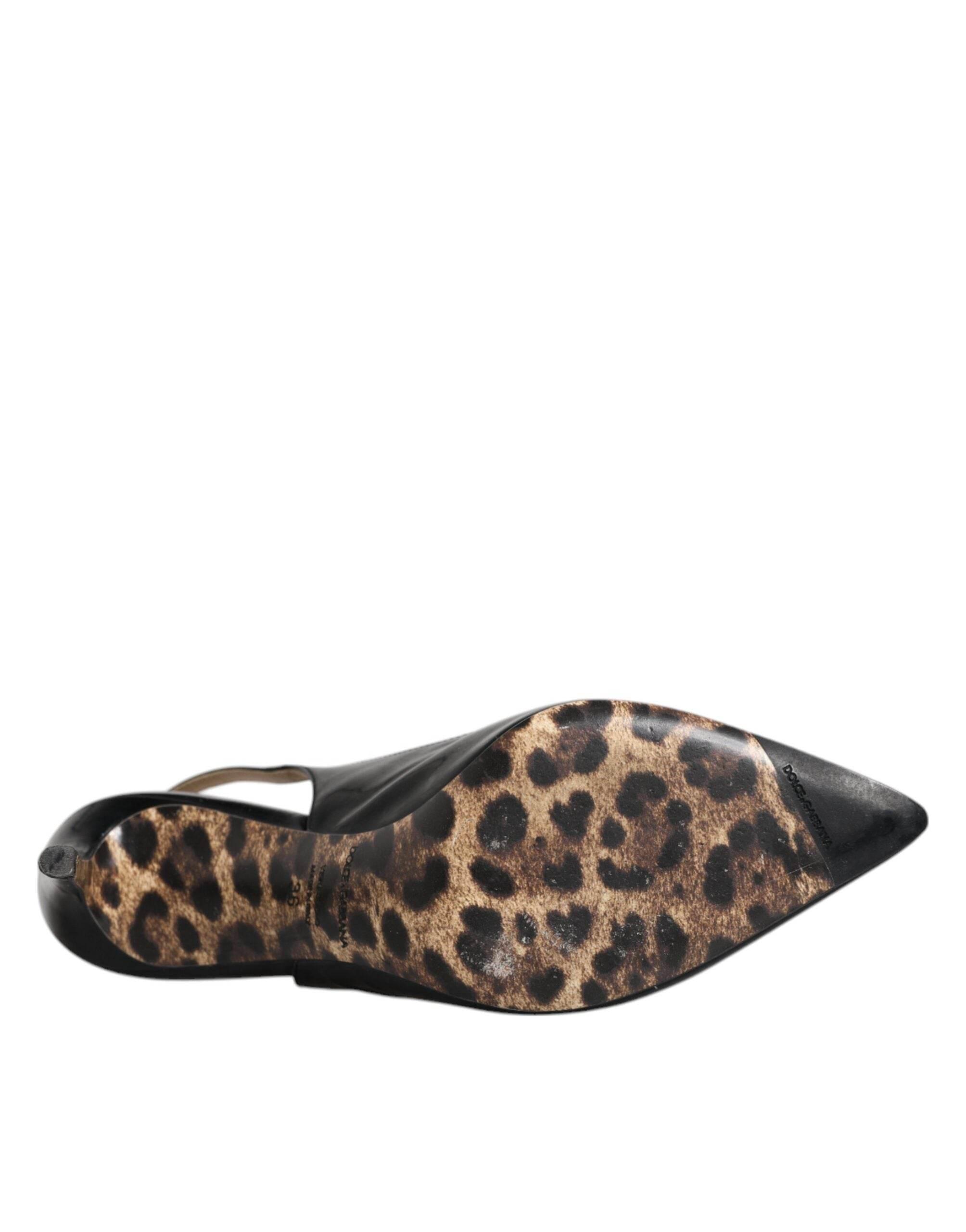 Dolce & Gabbana Black Leather High Heels Slingbacks Shoes - Hilstor