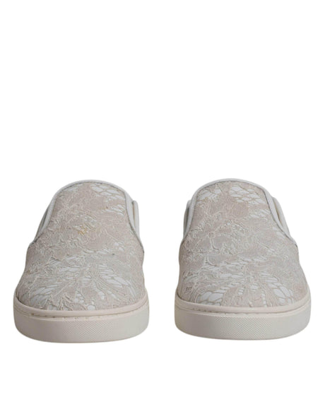 Dolce & Gabbana White Floral Lace Slip On Loafers Shoes - Hilstor
