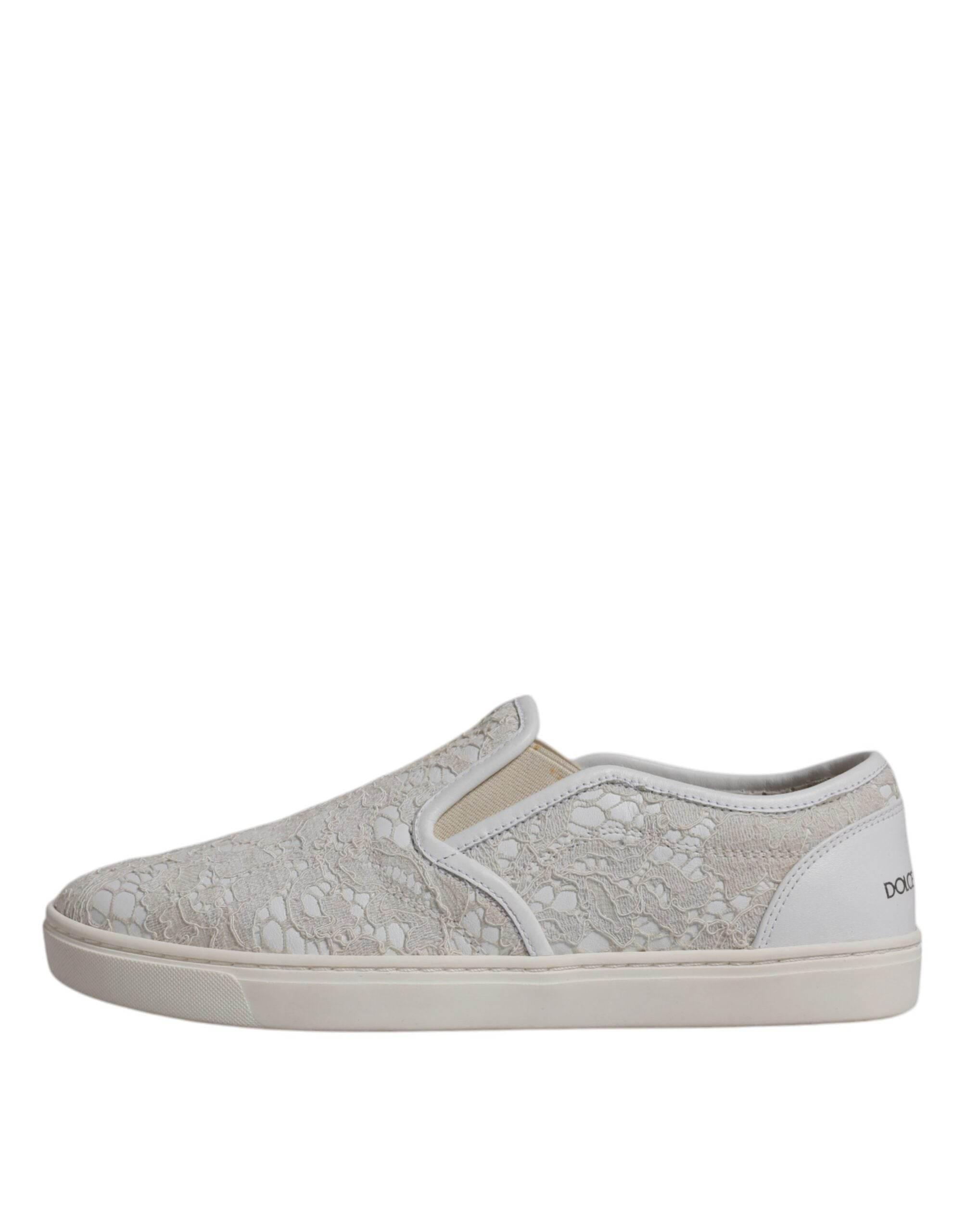 Dolce & Gabbana White Floral Lace Slip On Loafers Shoes - Hilstor