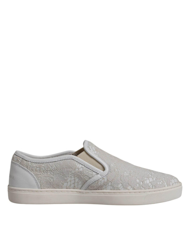 Dolce & Gabbana White Floral Lace Slip On Loafers Shoes - Hilstor