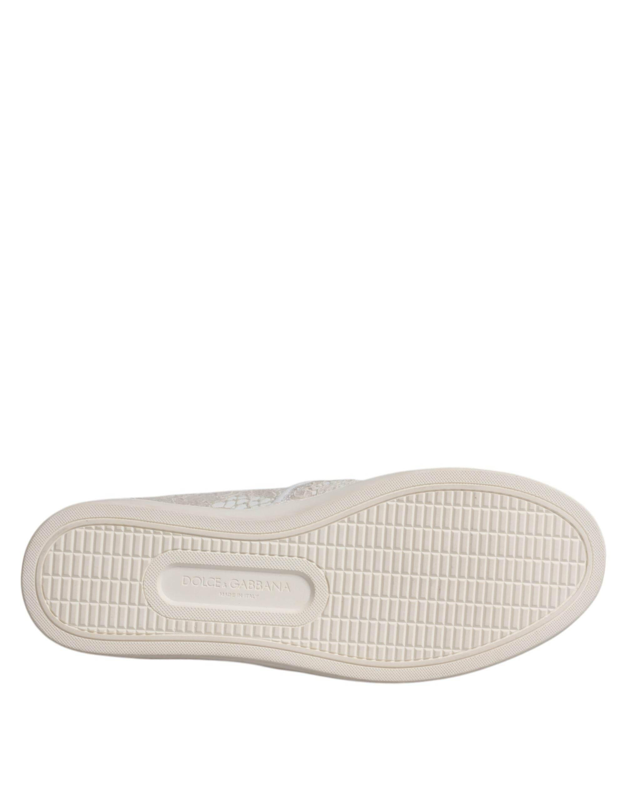Dolce & Gabbana White Floral Lace Slip On Loafers Shoes - Hilstor