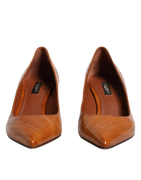 Dolce & Gabbana Brown Leather Kitten Heels Pumps Shoes - Hilstor