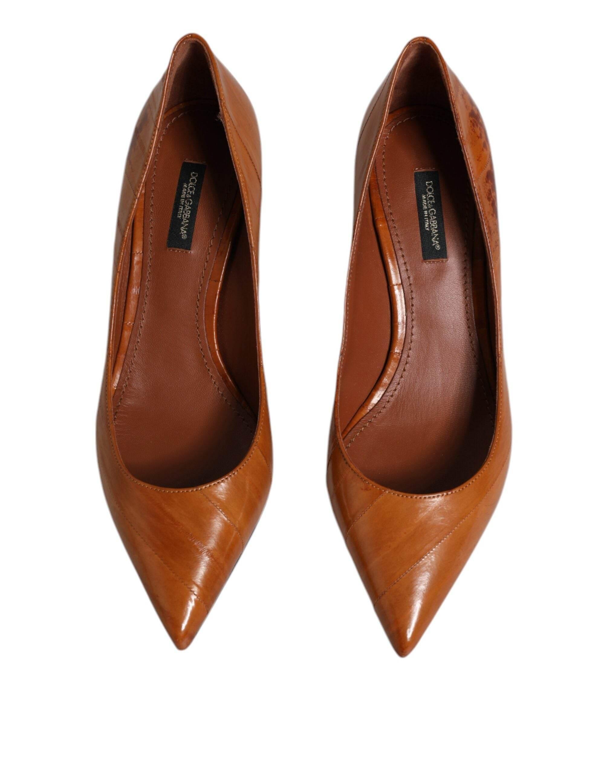 Dolce & Gabbana Brown Leather Kitten Heels Pumps Shoes - Hilstor