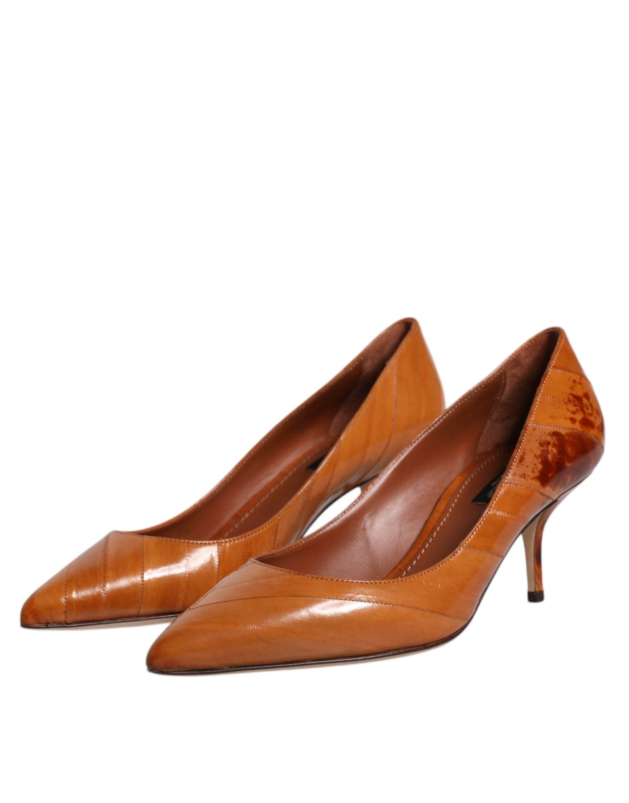 Dolce & Gabbana Brown Leather Kitten Heels Pumps Shoes - Hilstor