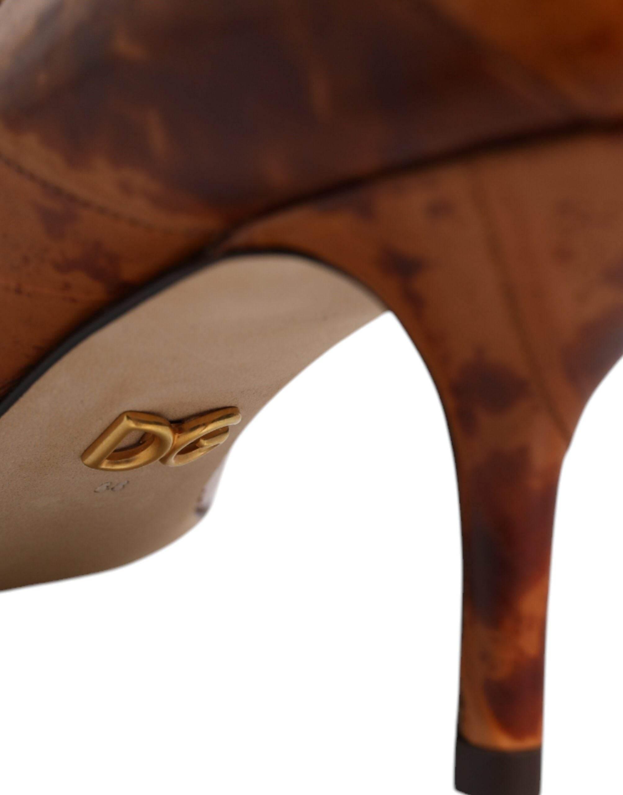 Dolce & Gabbana Brown Leather Kitten Heels Pumps Shoes - Hilstor