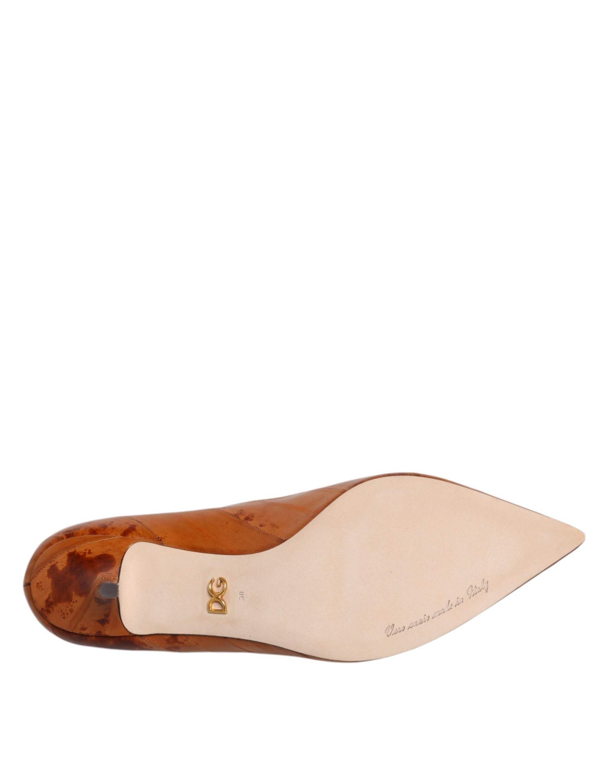 Dolce & Gabbana Brown Leather Kitten Heels Pumps Shoes - Hilstor