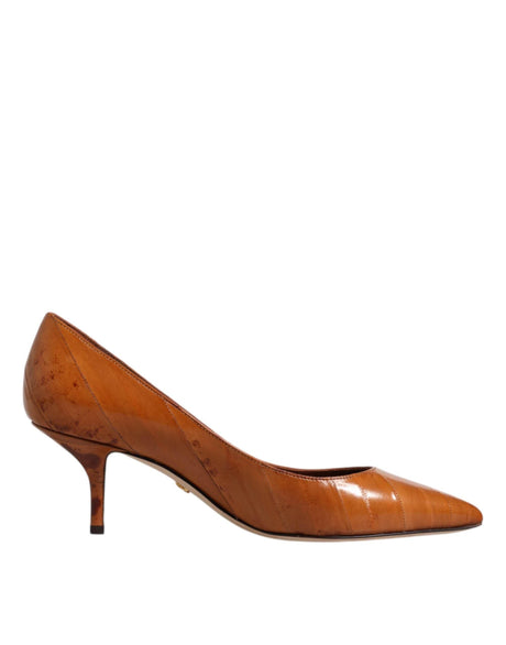 Dolce & Gabbana Brown Leather Kitten Heels Pumps Shoes - Hilstor