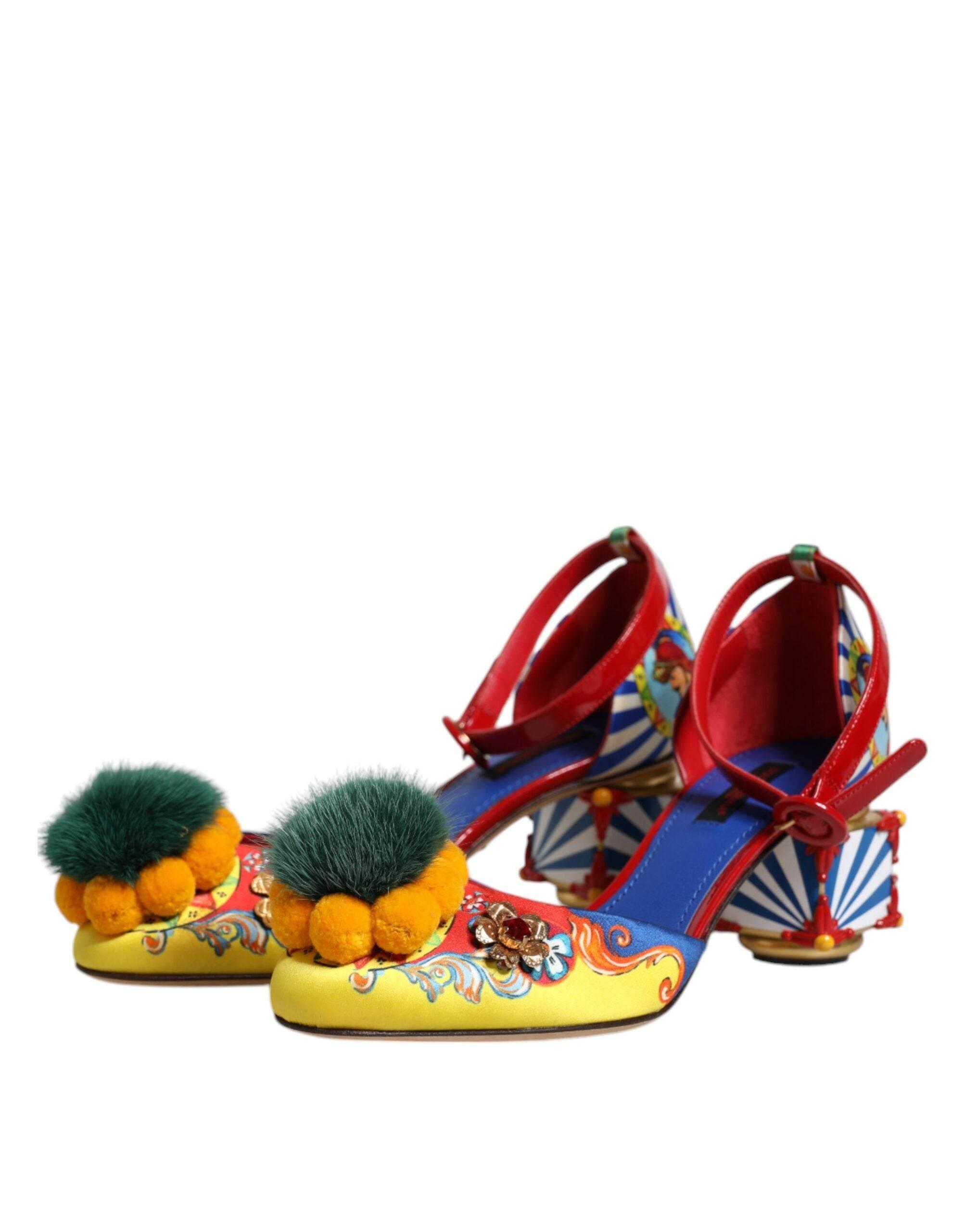Dolce & Gabbana Multicolor Carretto Crystal Fur Sandals Shoes - Hilstor
