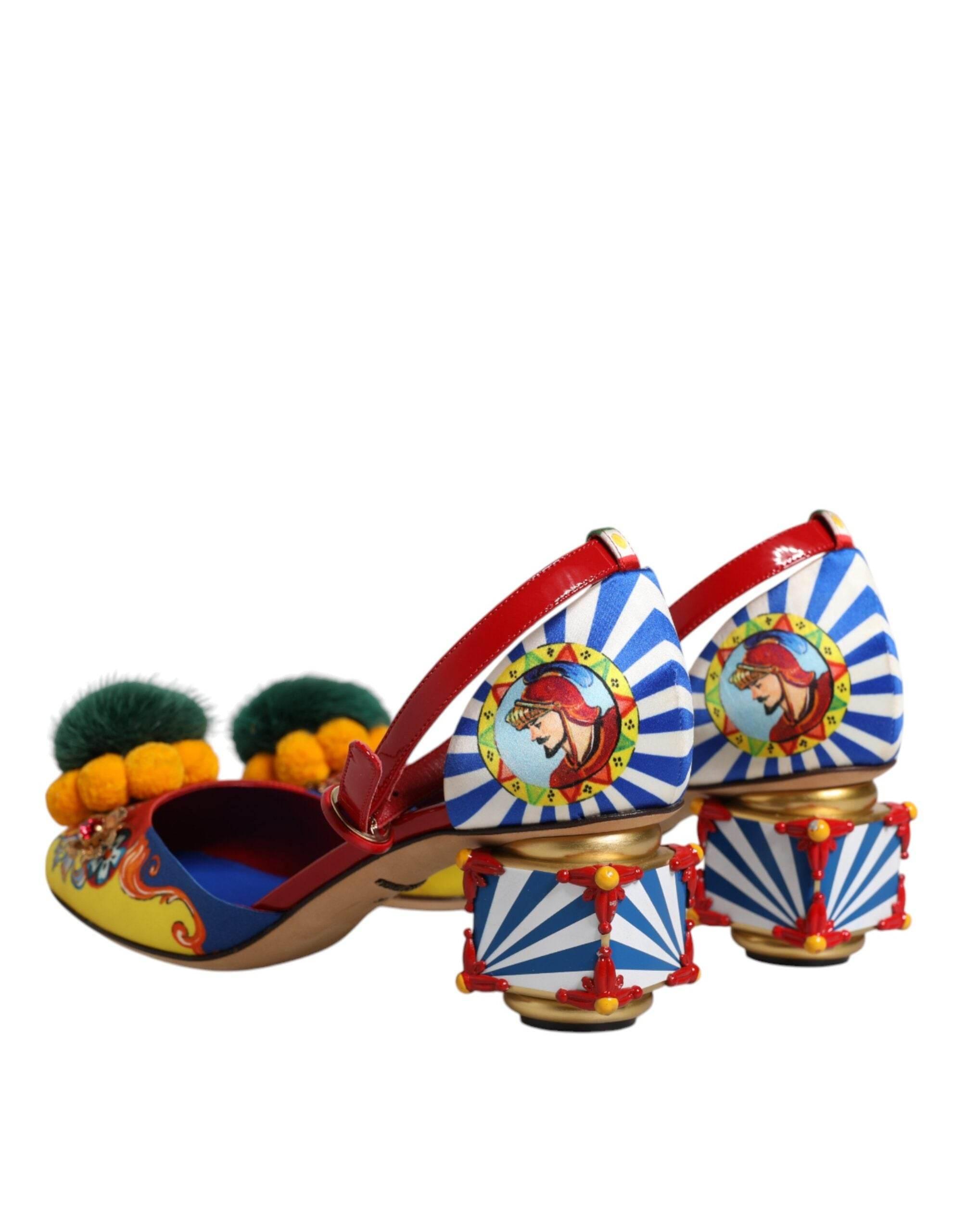 Dolce & Gabbana Multicolor Carretto Crystal Fur Sandals Shoes - Hilstor