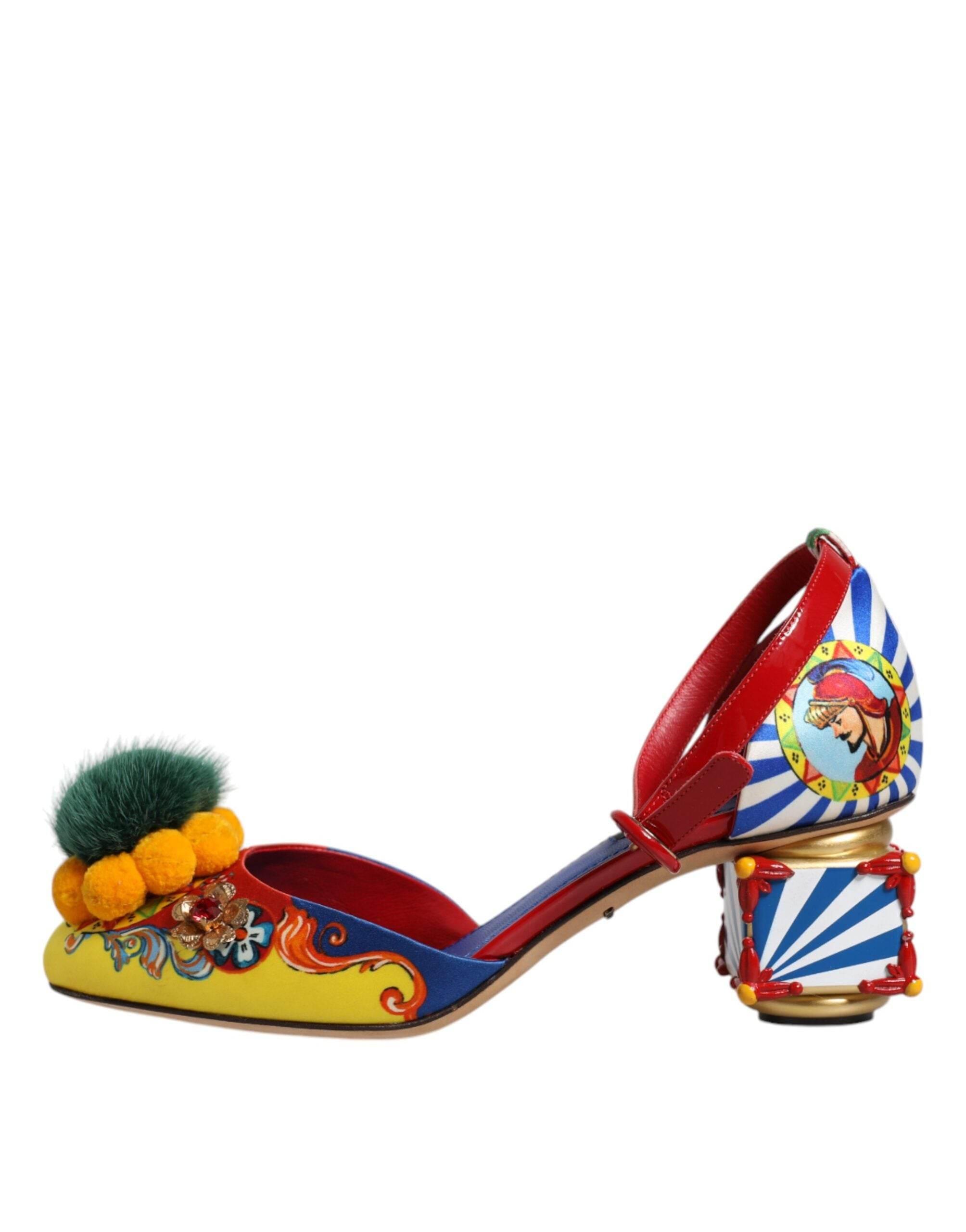 Dolce & Gabbana Multicolor Carretto Crystal Fur Sandals Shoes - Hilstor