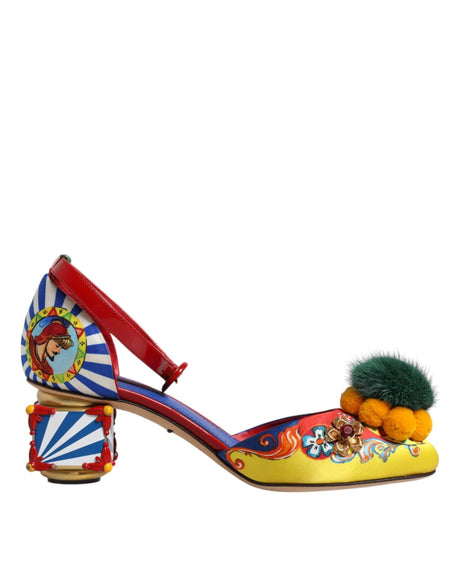 Dolce & Gabbana Multicolor Carretto Crystal Fur Sandals Shoes - Hilstor