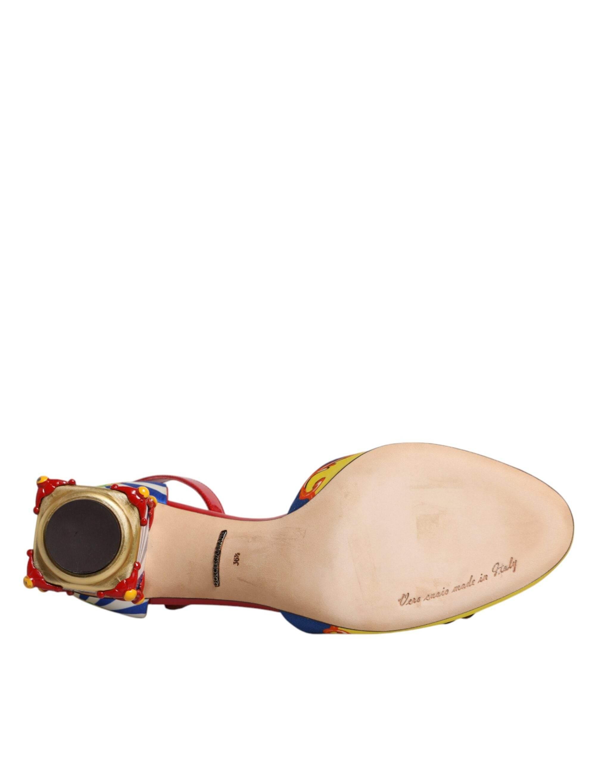 Dolce & Gabbana Multicolor Carretto Crystal Fur Sandals Shoes - Hilstor