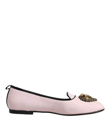 Dolce & Gabbana Light Pink Velvet Slip On Loafers Flats Shoes - Hilstor