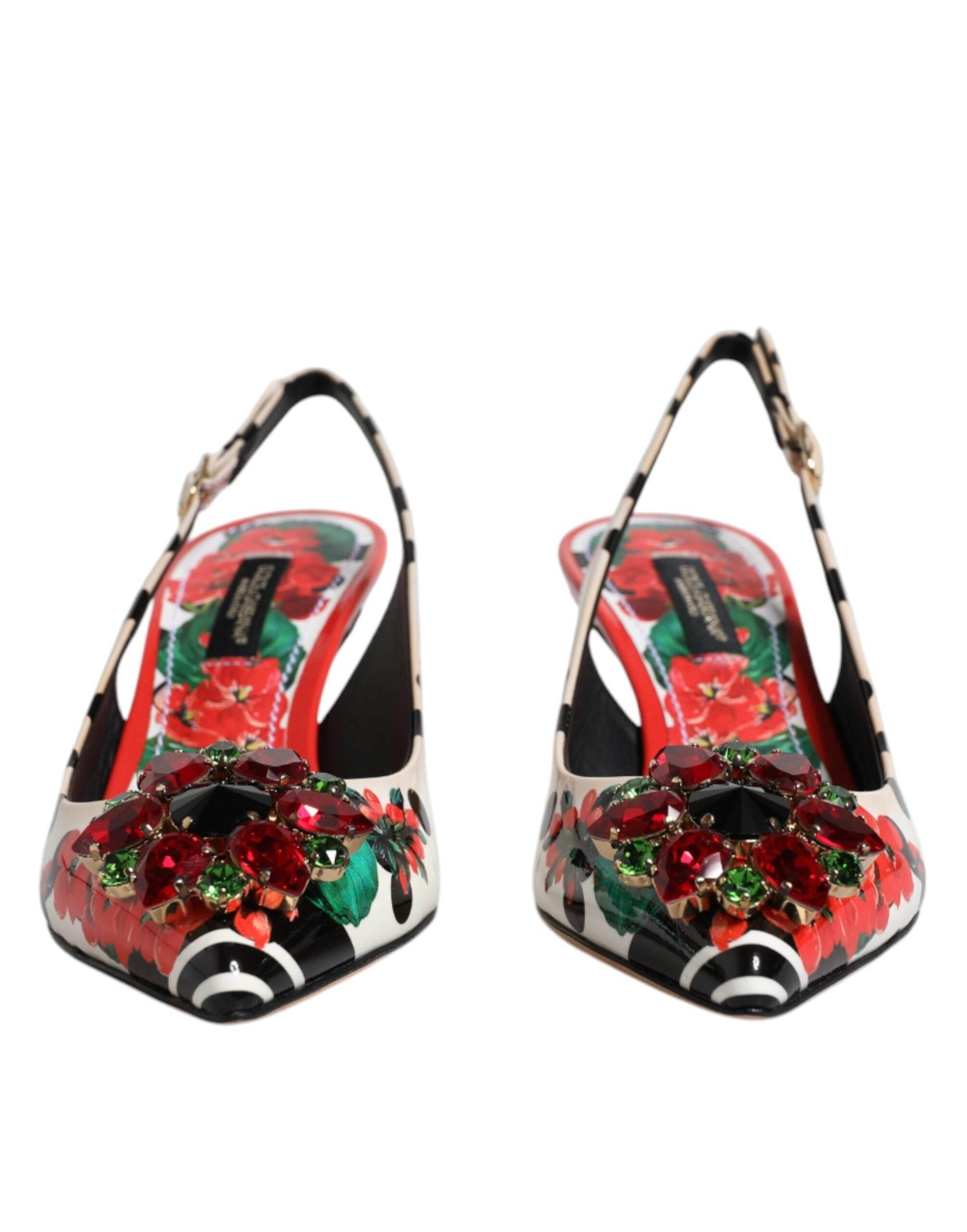 Dolce & Gabbana Multicolor Leather Crystal Heels Slingback Shoes - Hilstor