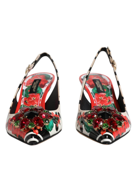 Dolce & Gabbana Multicolor Leather Crystal Heels Slingback Shoes - Hilstor