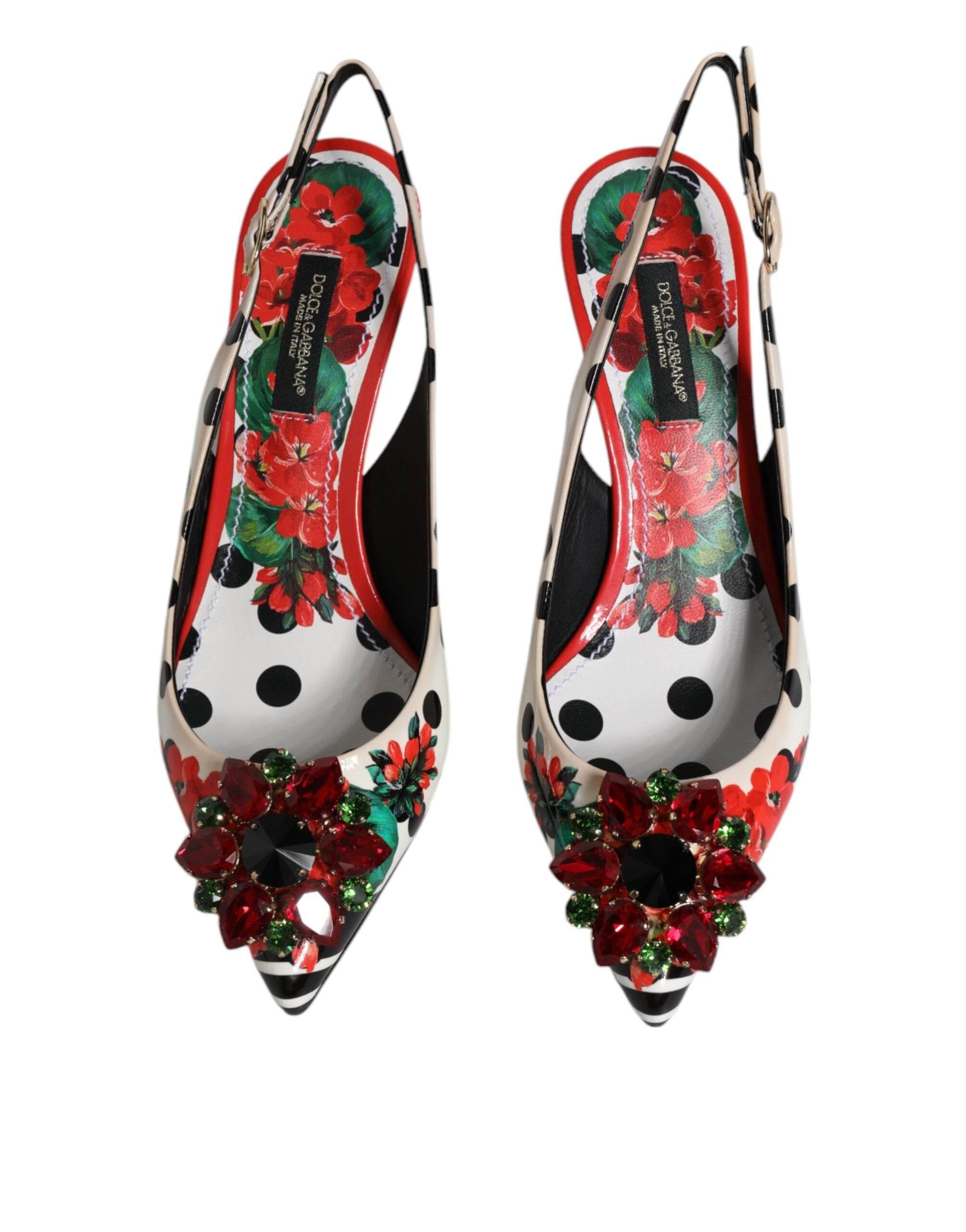 Dolce & Gabbana Multicolor Leather Crystal Heels Slingback Shoes - Hilstor