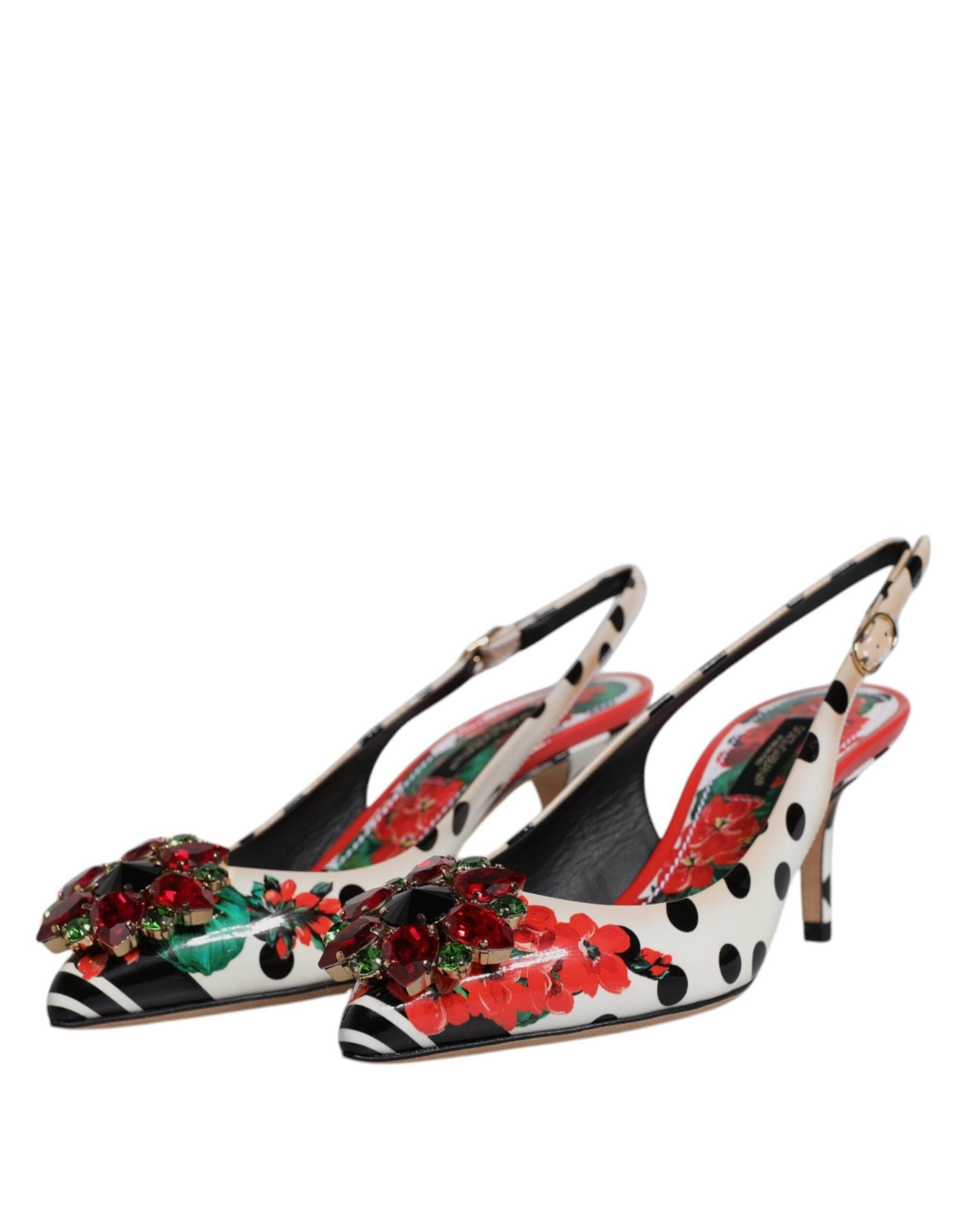 Dolce & Gabbana Multicolor Leather Crystal Heels Slingback Shoes - Hilstor