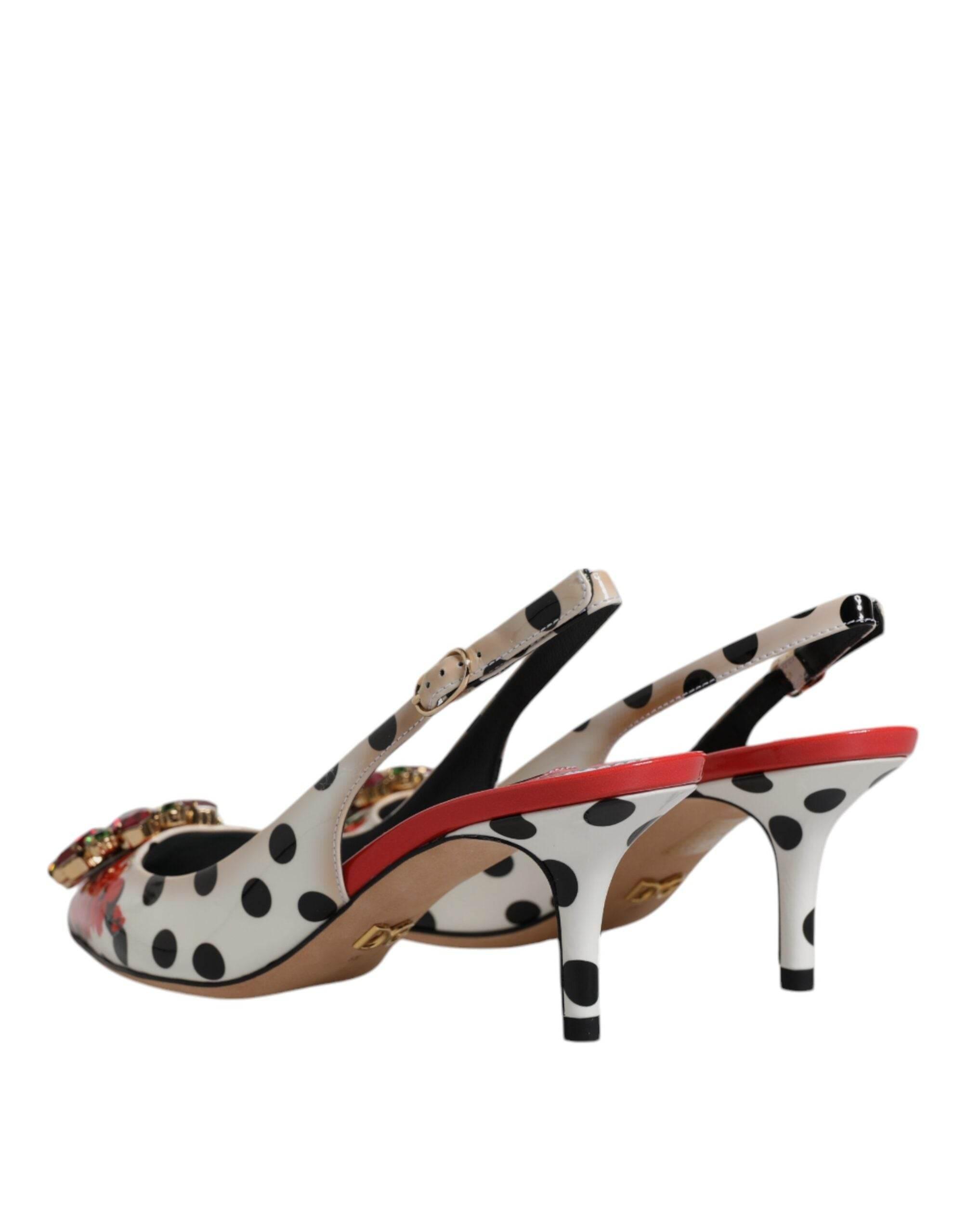 Dolce & Gabbana Multicolor Leather Crystal Heels Slingback Shoes - Hilstor