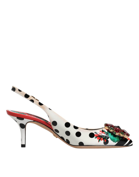 Dolce & Gabbana Multicolor Leather Crystal Heels Slingback Shoes - Hilstor