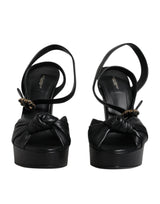 Dolce & Gabbana Black Leather Platform Heels Sandals Shoes - Hilstor