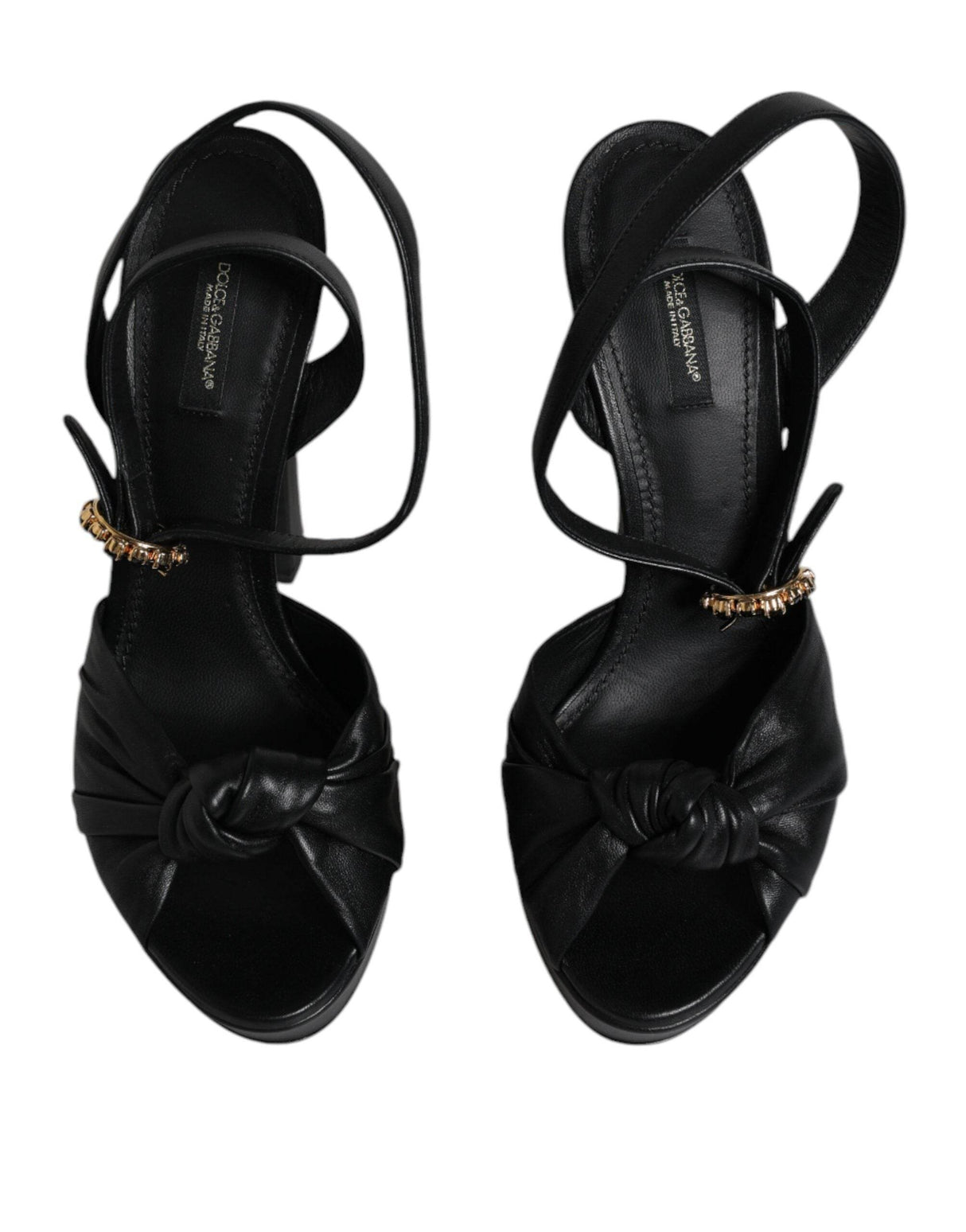 Dolce & Gabbana Black Leather Platform Heels Sandals Shoes - Hilstor