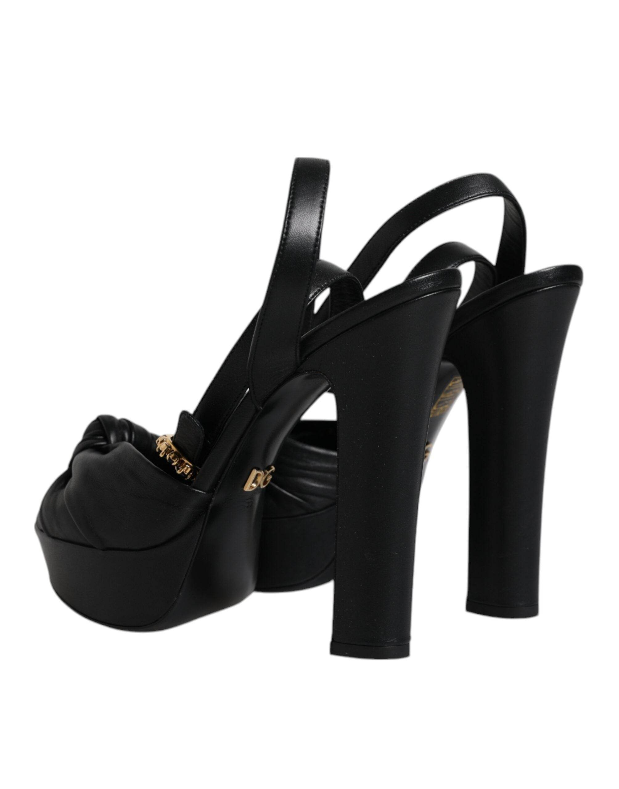 Dolce & Gabbana Black Leather Platform Heels Sandals Shoes - Hilstor