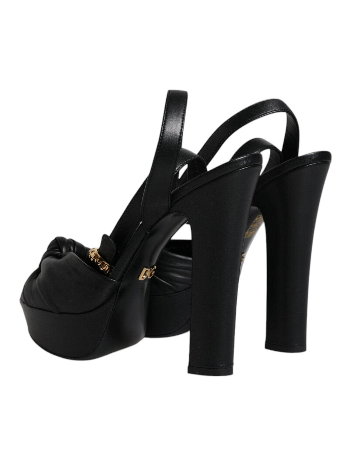 Dolce & Gabbana Black Leather Platform Heels Sandals Shoes - Hilstor
