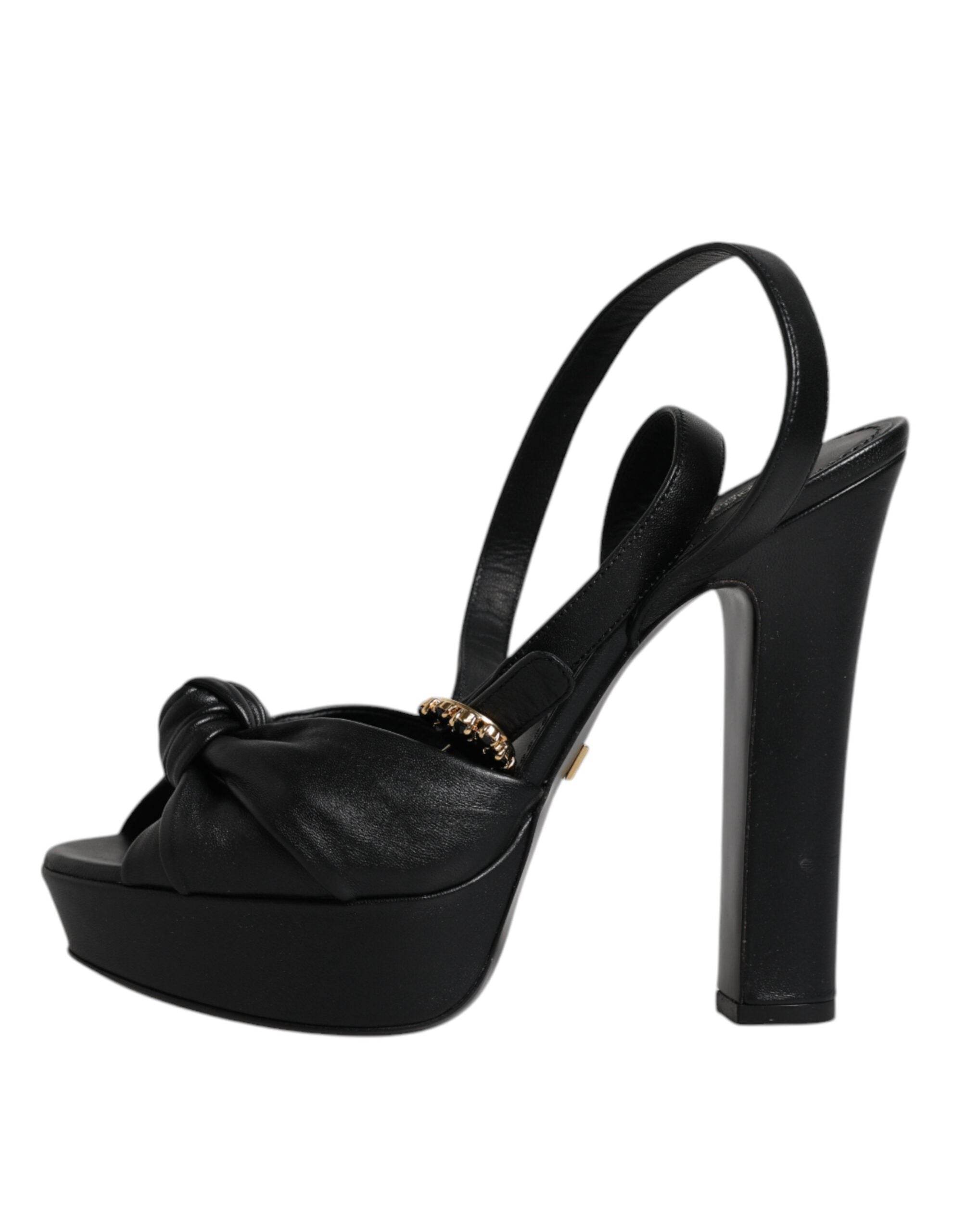 Dolce & Gabbana Black Leather Platform Heels Sandals Shoes - Hilstor