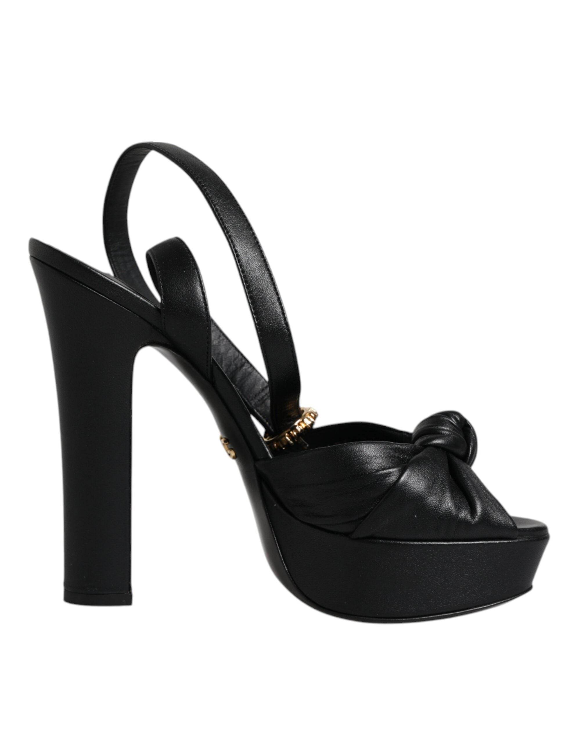 Dolce & Gabbana Black Leather Platform Heels Sandals Shoes - Hilstor