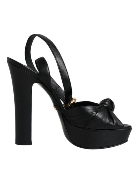 Dolce & Gabbana Black Leather Platform Heels Sandals Shoes - Hilstor