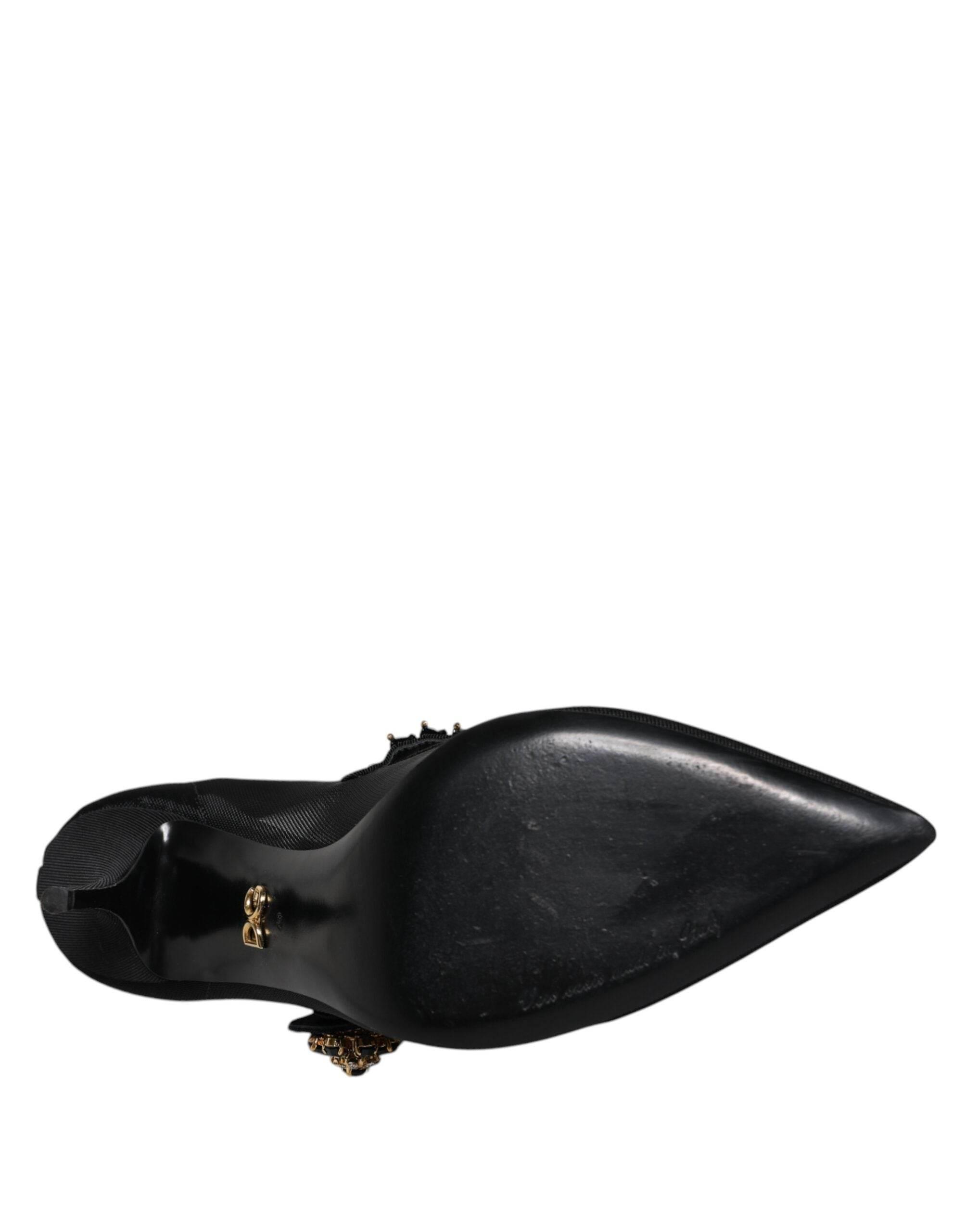 Dolce & Gabbana Black Mesh Mary Jane Crystal Heel Pump Shoes - Hilstor