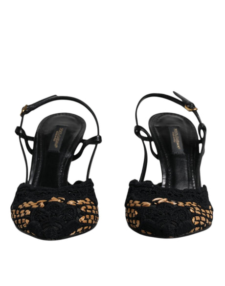 Dolce & Gabbana Black Brown Lace High Heels Slingback Shoes - Hilstor