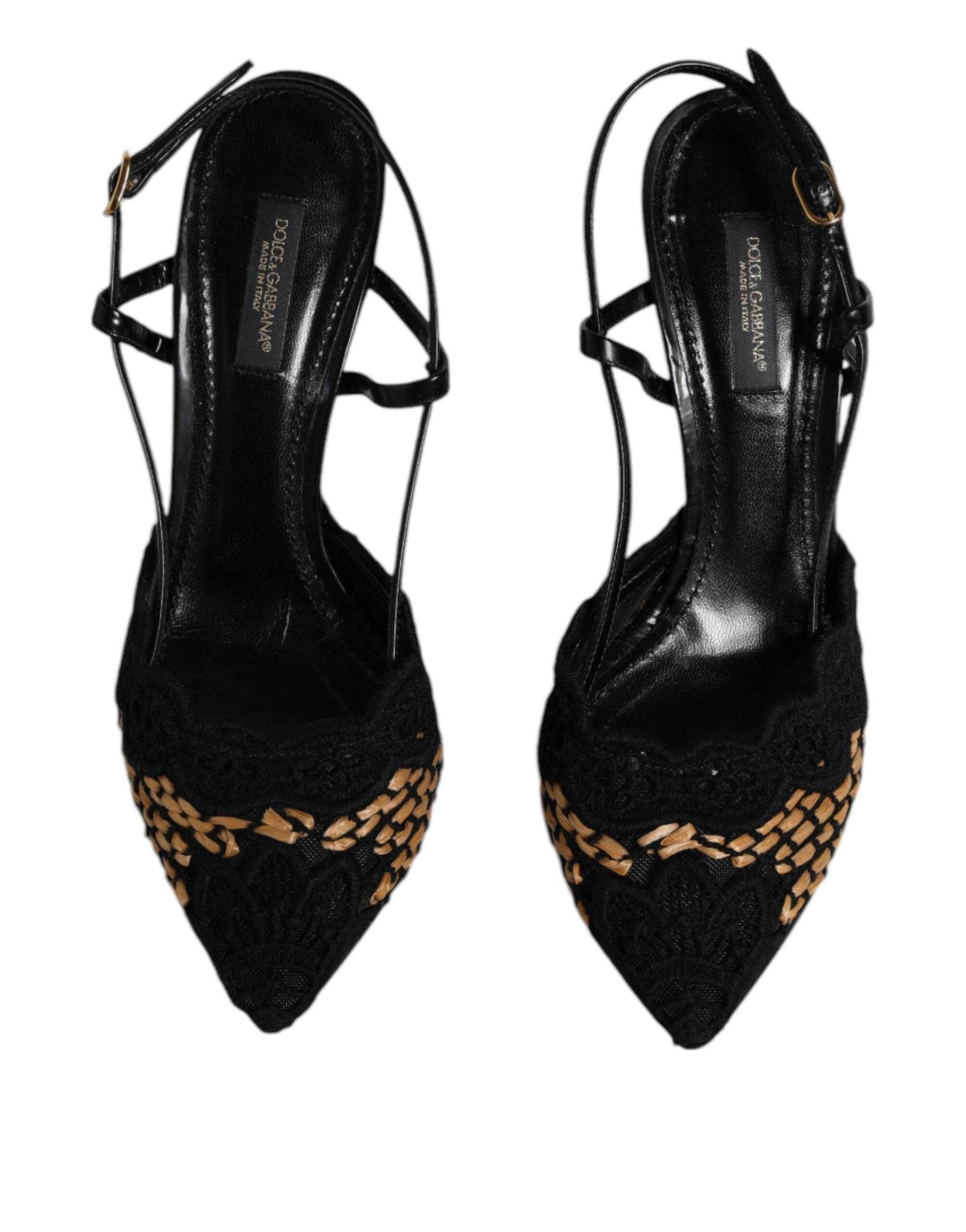Dolce & Gabbana Black Brown Lace High Heels Slingback Shoes - Hilstor
