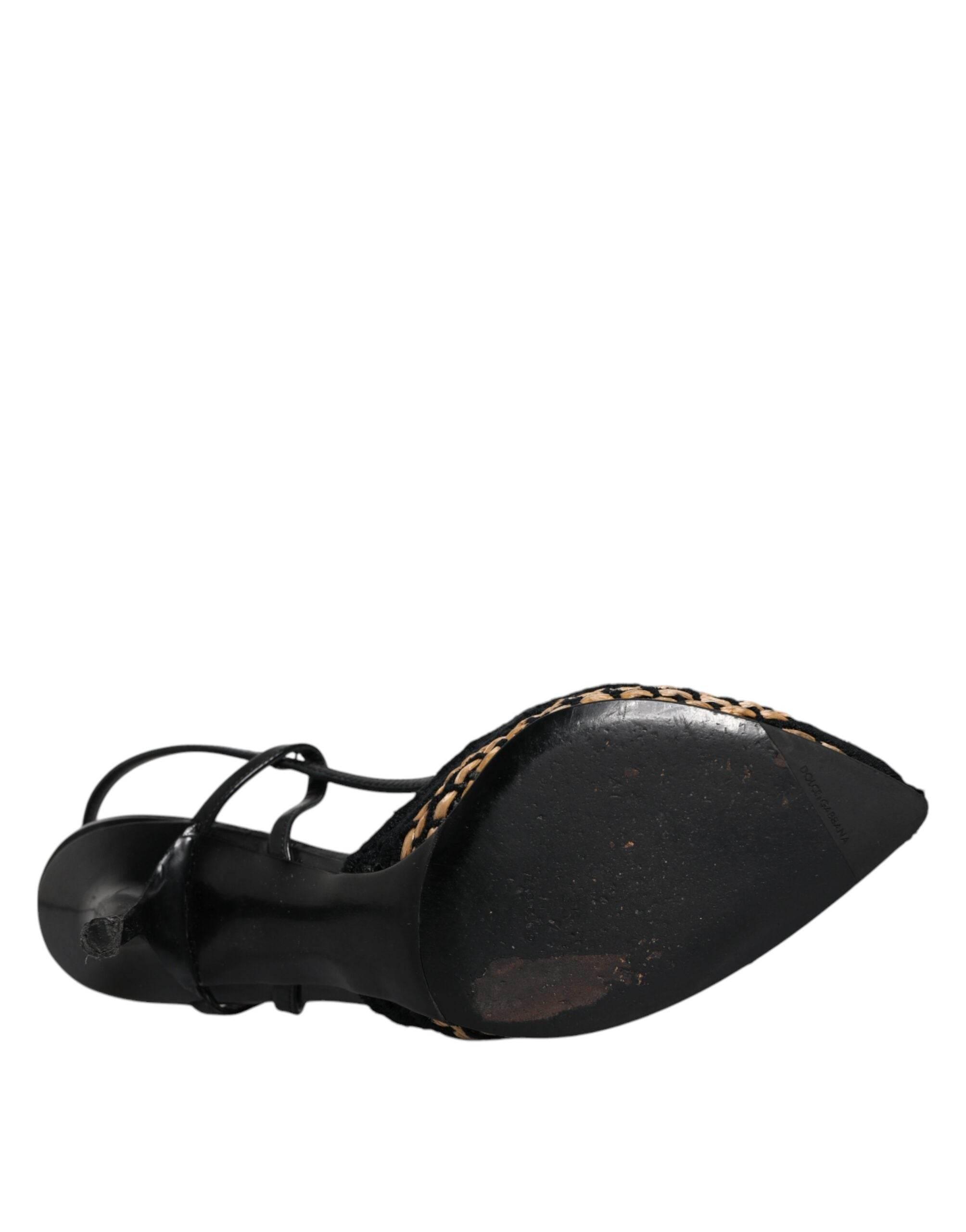 Dolce & Gabbana Black Brown Lace High Heels Slingback Shoes - Hilstor