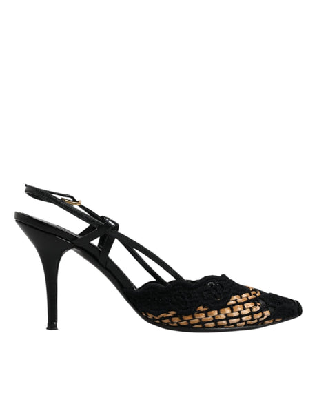 Dolce & Gabbana Black Brown Lace High Heels Slingback Shoes - Hilstor