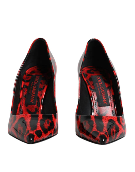 Dolce & Gabbana Red Leopard Leather Stiletto High Heels Pumps Shoes - Hilstor