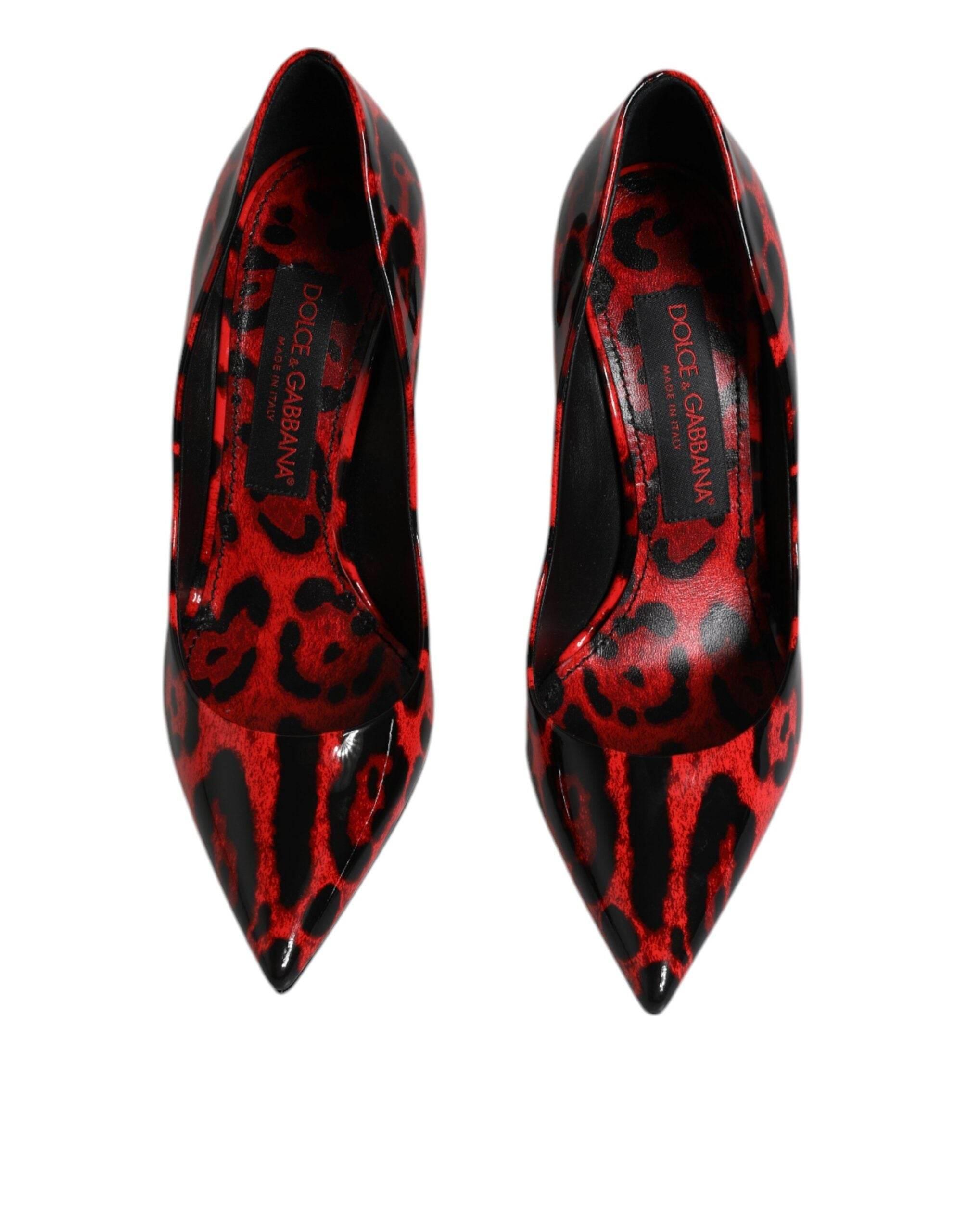 Dolce & Gabbana Red Leopard Leather Stiletto High Heels Pumps Shoes - Hilstor