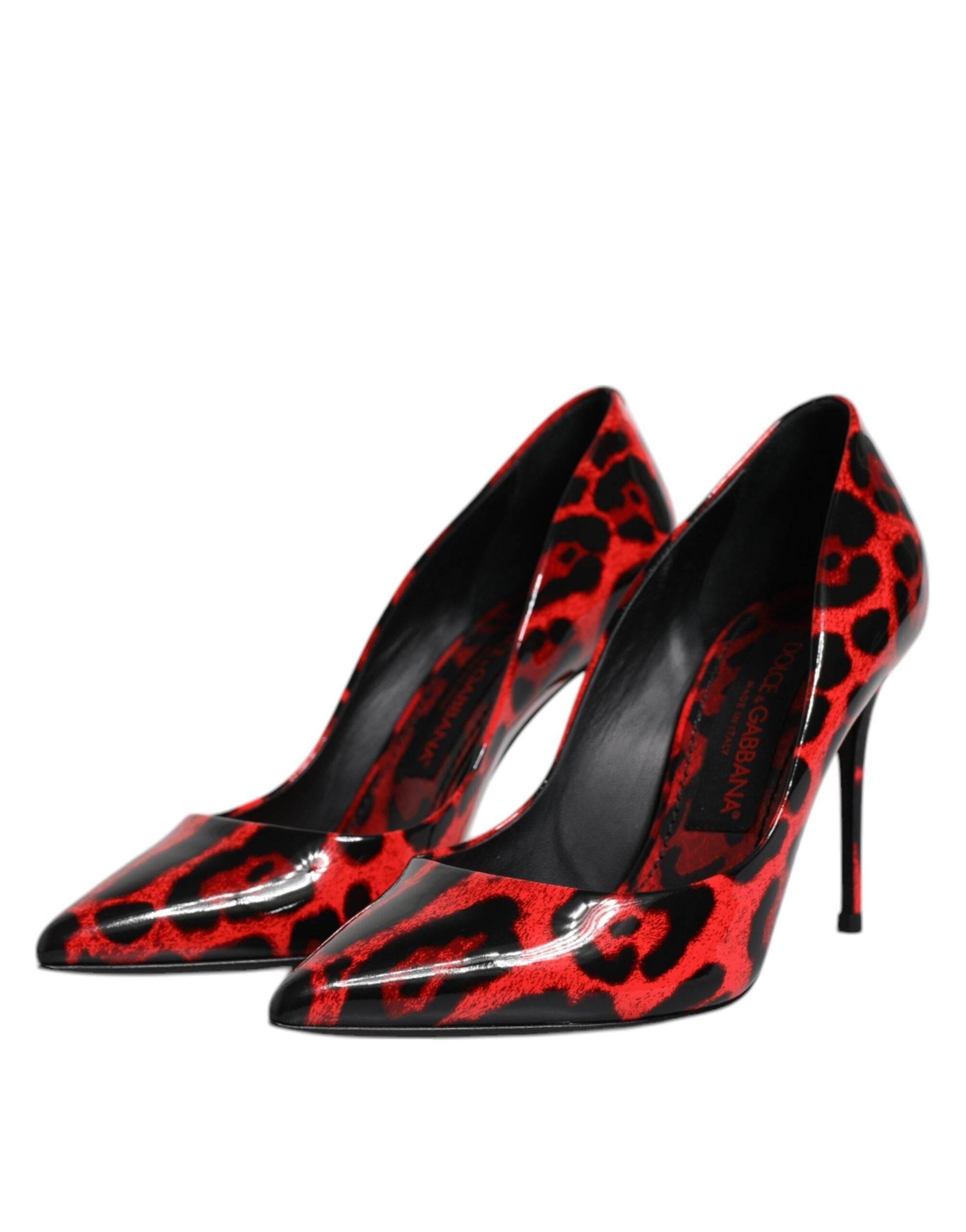 Dolce & Gabbana Red Leopard Leather Stiletto High Heels Pumps Shoes - Hilstor