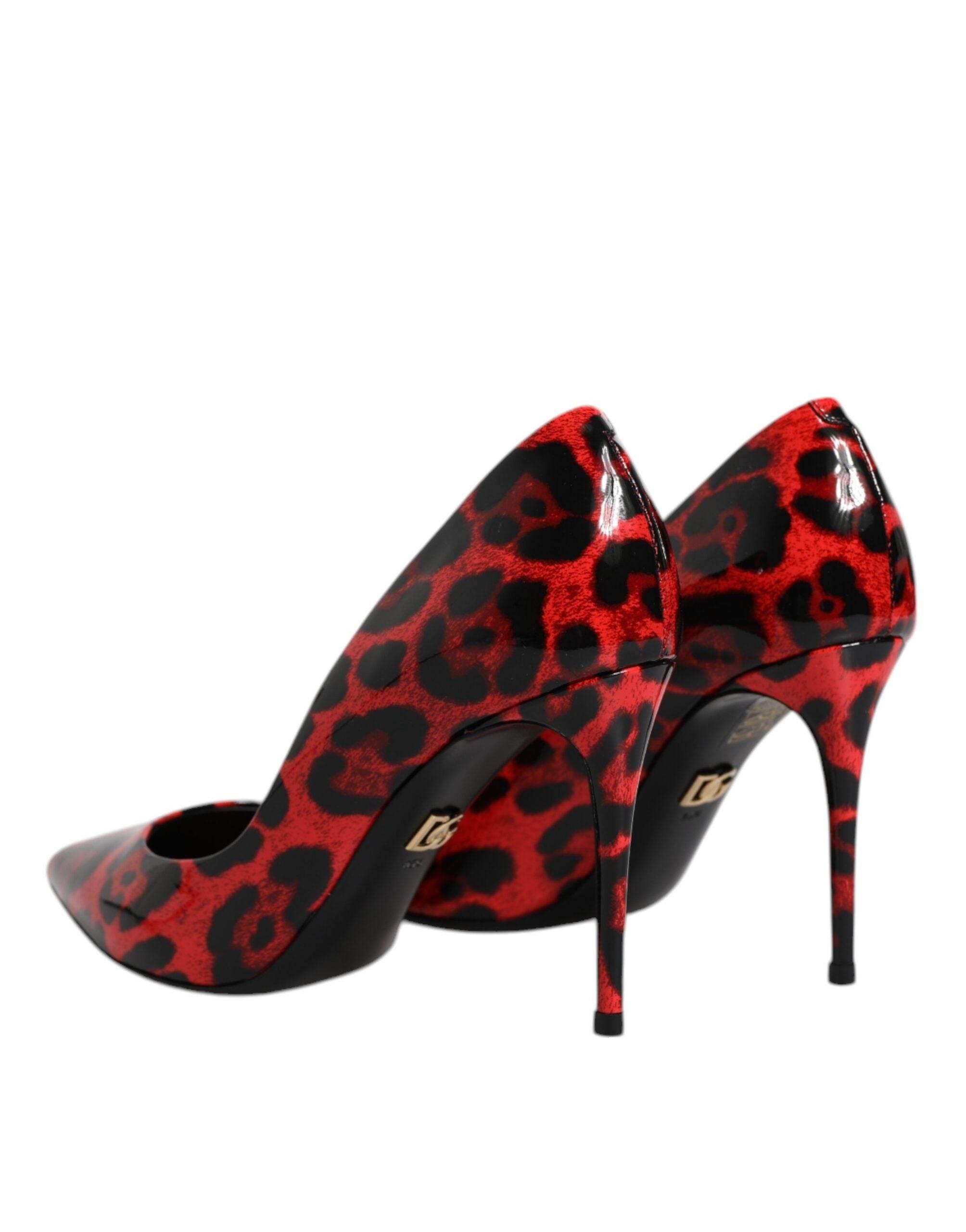 Dolce & Gabbana Red Leopard Leather Stiletto High Heels Pumps Shoes - Hilstor