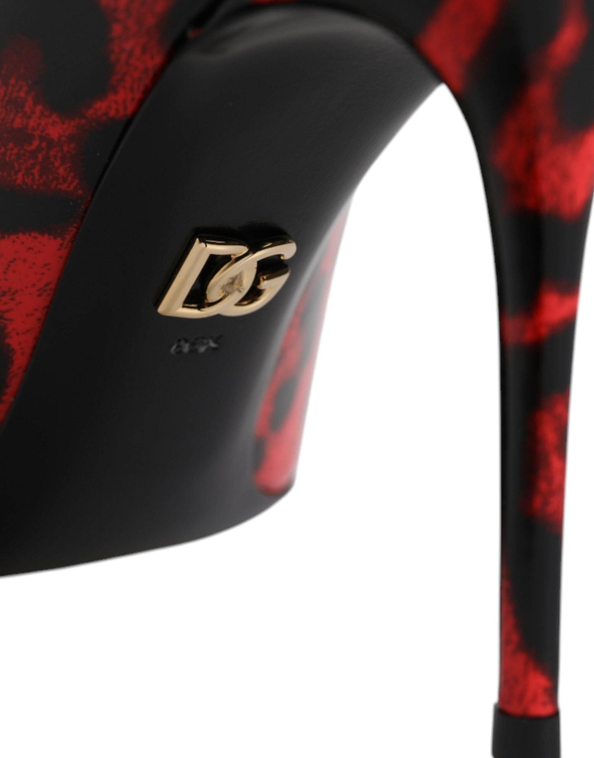 Dolce & Gabbana Red Leopard Leather Stiletto High Heels Pumps Shoes - Hilstor