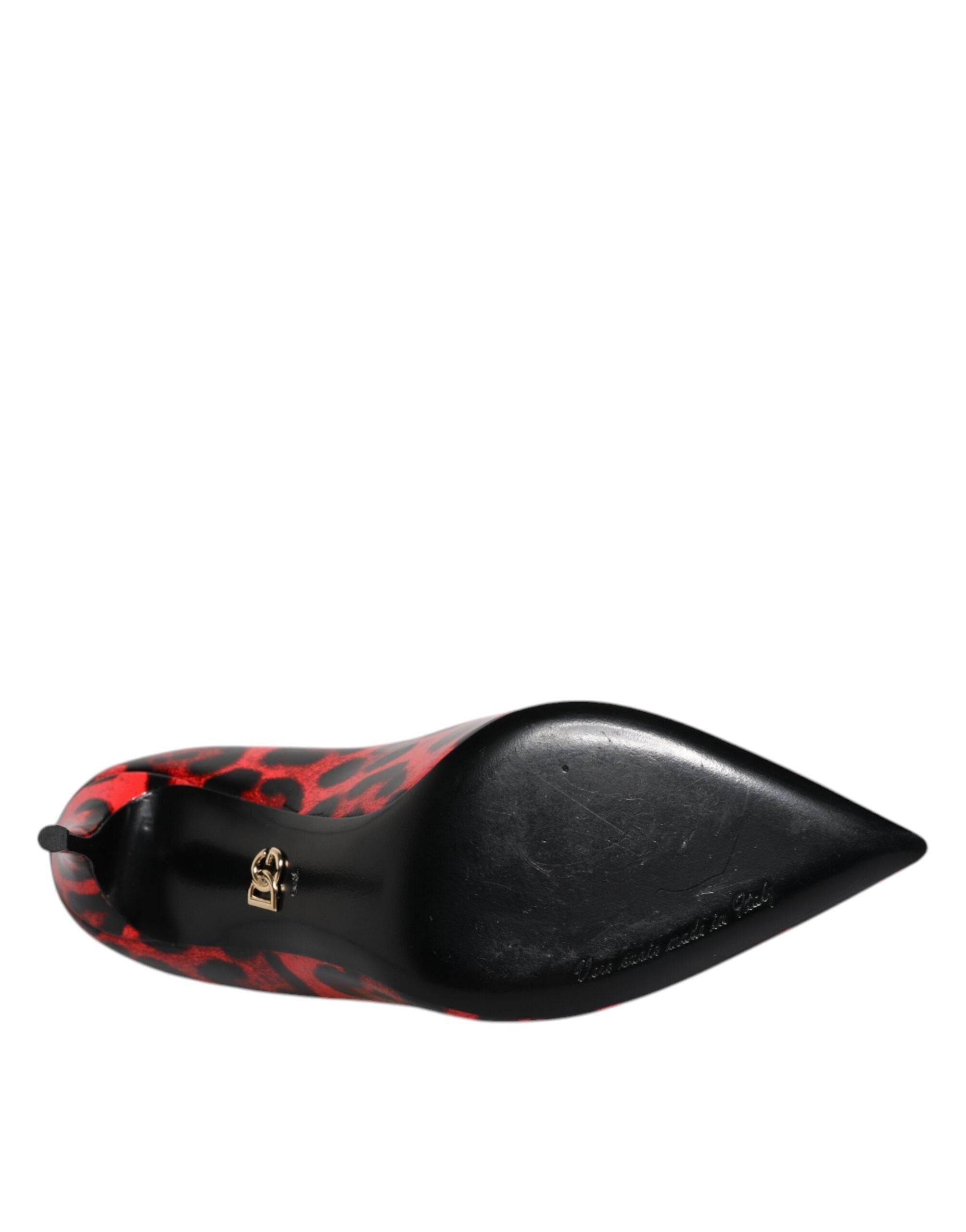 Dolce & Gabbana Red Leopard Leather Stiletto High Heels Pumps Shoes - Hilstor