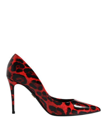 Dolce & Gabbana Red Leopard Leather Stiletto High Heels Pumps Shoes - Hilstor