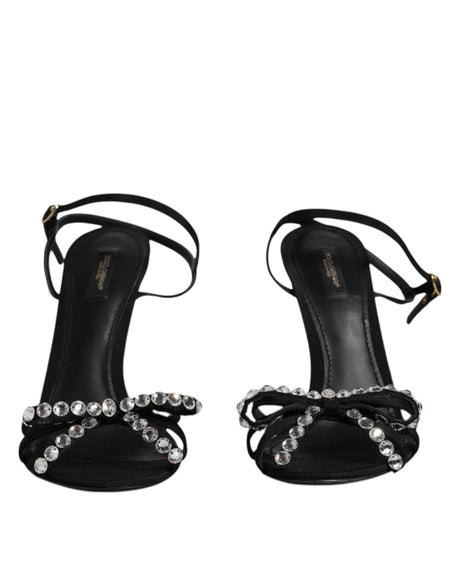 Dolce & Gabbana Black Leather Crystal Heels Sandals Shoes - Hilstor