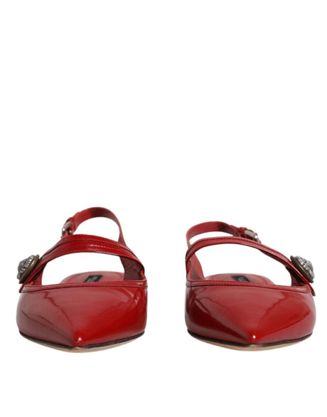 Dolce & Gabbana Red Leather Slingback Flats Sandals Shoes - Hilstor