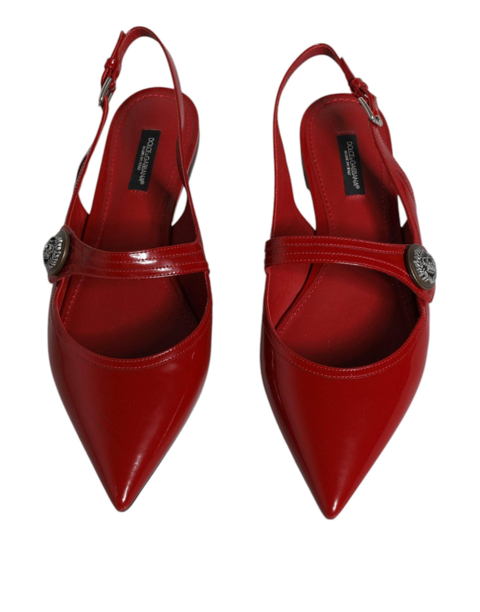 Dolce & Gabbana Red Leather Slingback Flats Sandals Shoes - Hilstor