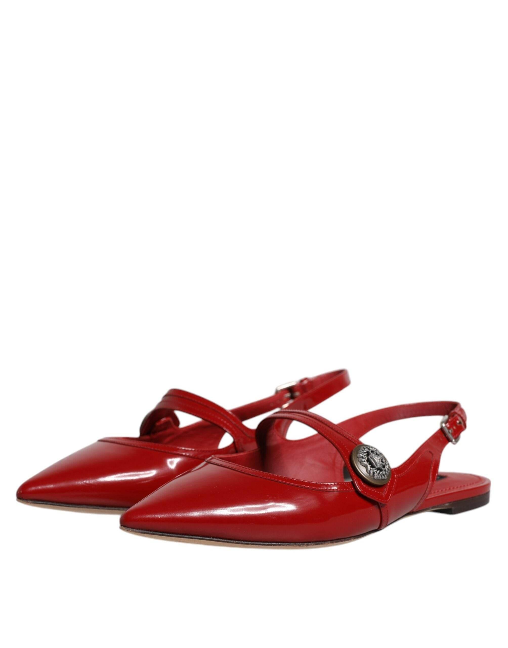 Dolce & Gabbana Red Leather Slingback Flats Sandals Shoes - Hilstor
