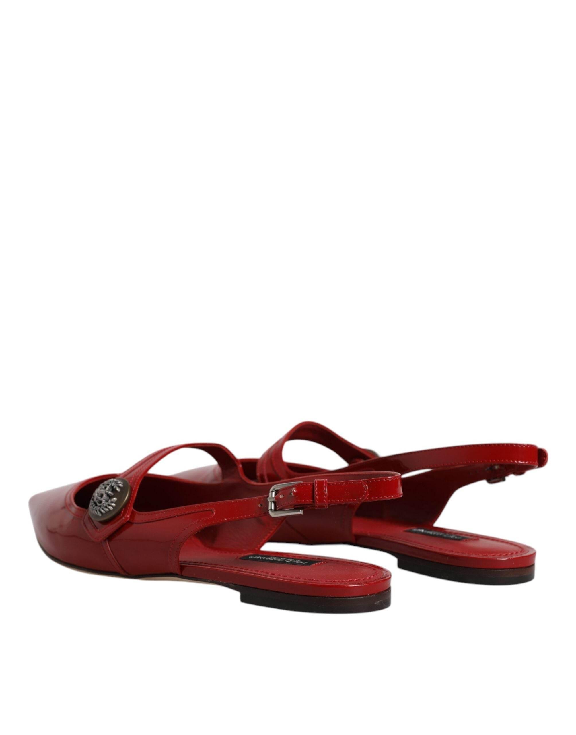 Dolce & Gabbana Red Leather Slingback Flats Sandals Shoes - Hilstor