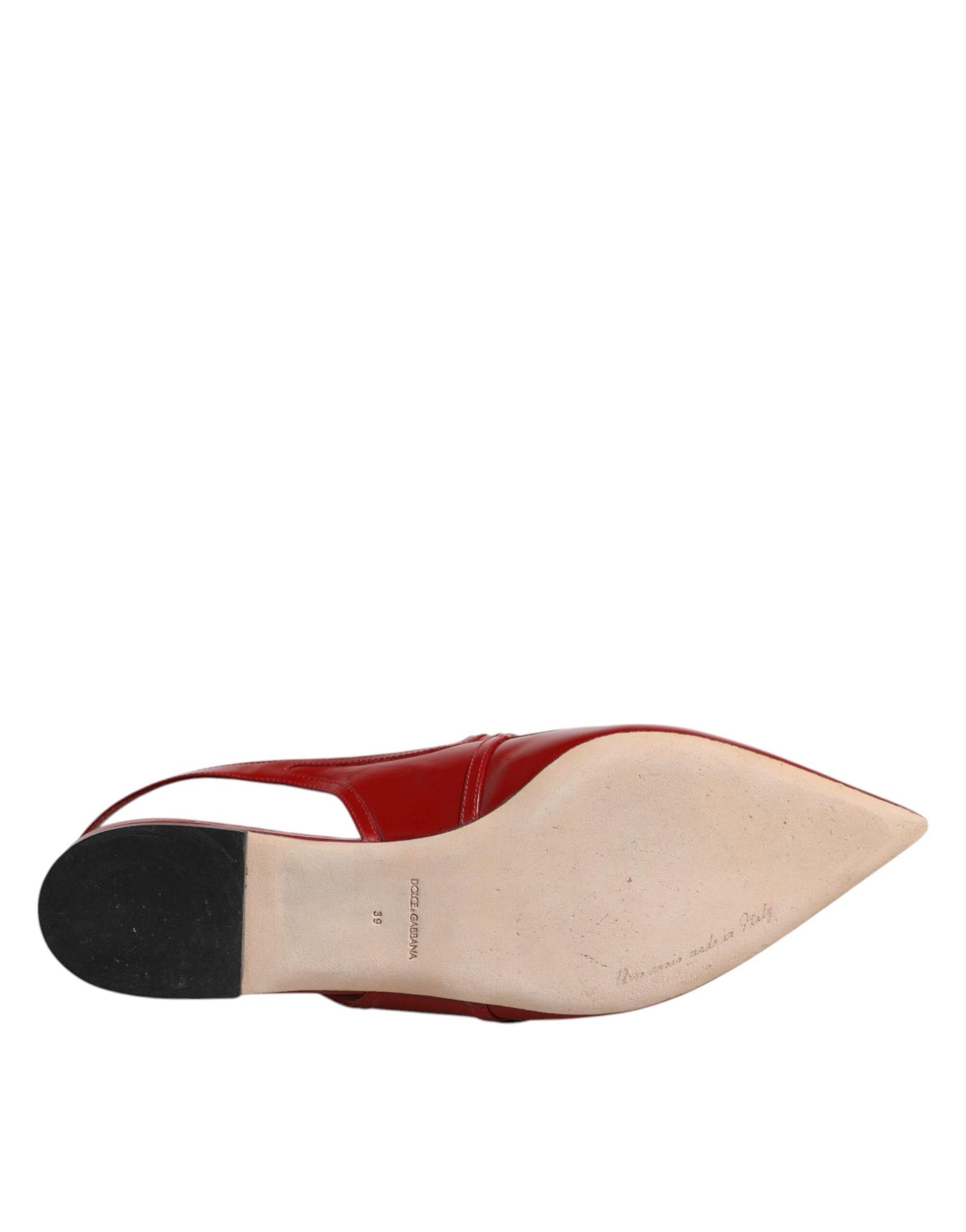 Dolce & Gabbana Red Leather Slingback Flats Sandals Shoes - Hilstor