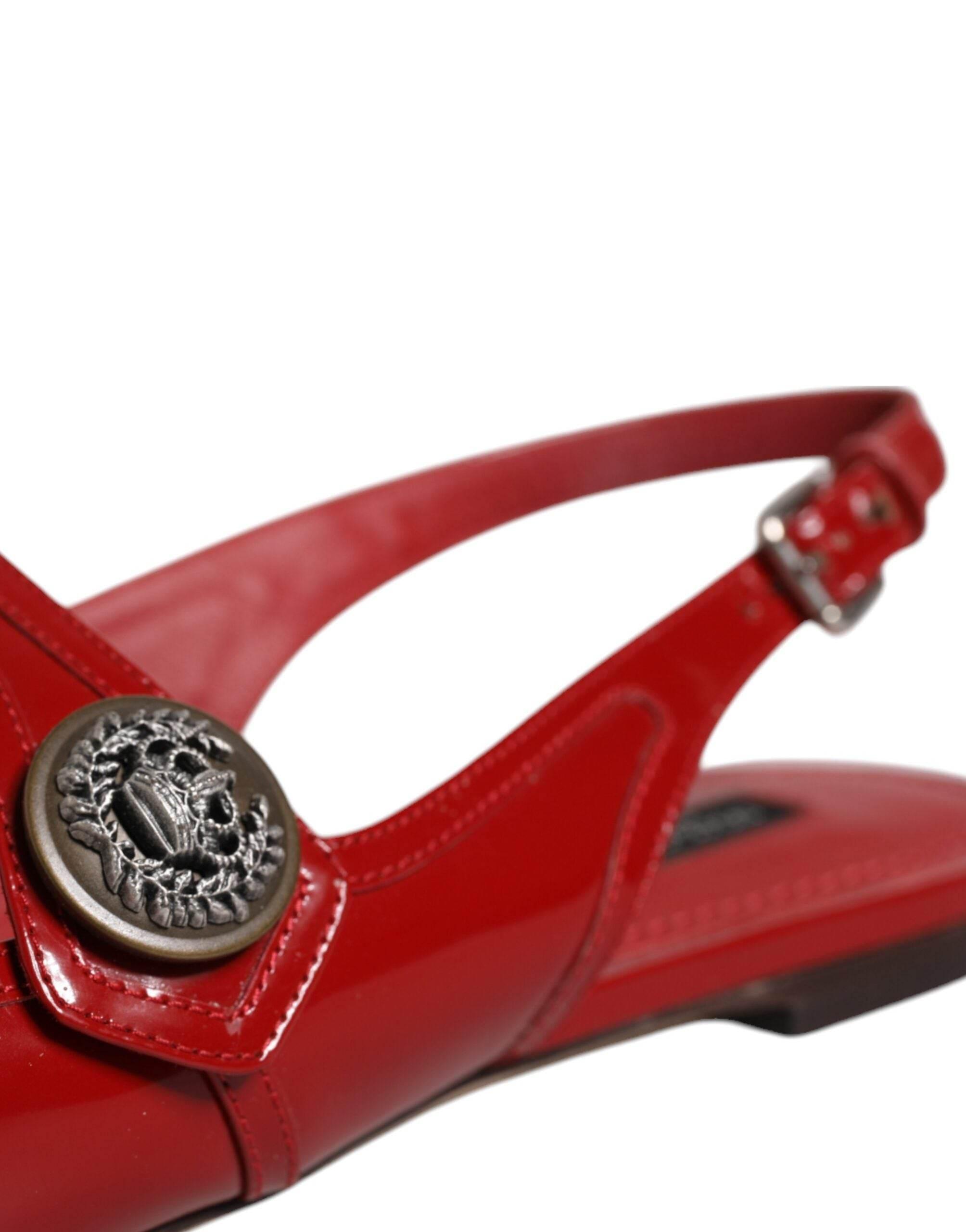 Dolce & Gabbana Red Leather Slingback Flats Sandals Shoes - Hilstor